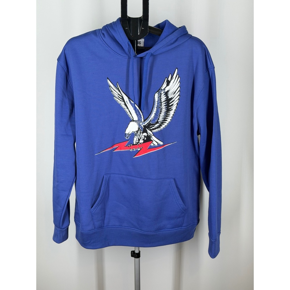 716 Mens Eagle Lightning Bolt Graphic Hoodie Royal Blue XL Fleece Sweatshirt